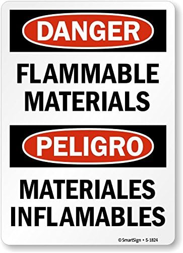 SmartSign סכנה - חומרים דליקים שלט דו לשוני | 10 x 14 פלסטיק